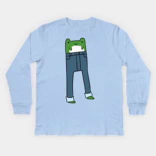 Frog with Long Legs Wearing Pants Kids Long Sleeve T-Shirt